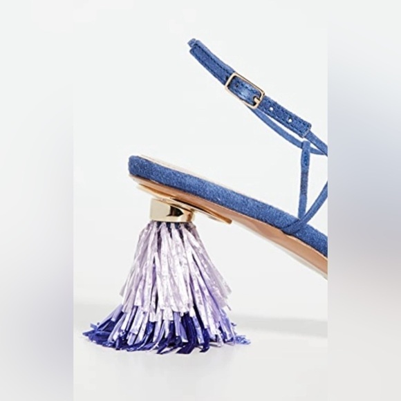 RARE Jacquemus raphia embellished strappy suede sandal in blue purple - Picture 6 of 12